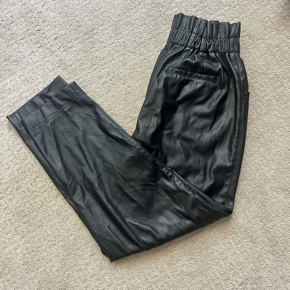 Madewell Vegan Faux Leather Paperbag Tapered Pants Black Womens 6 High Waisted